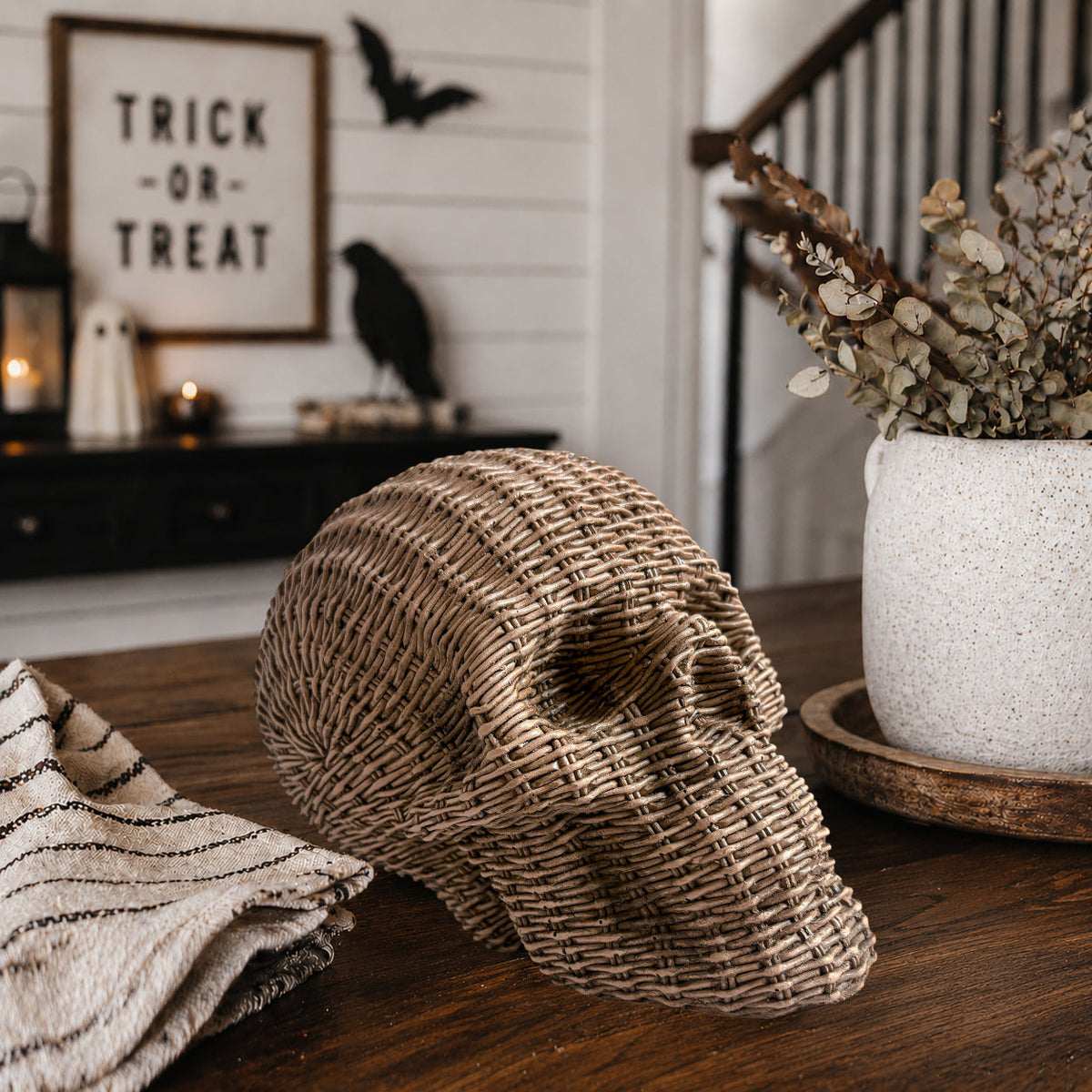 Woven Rattan-Style Skull Decor