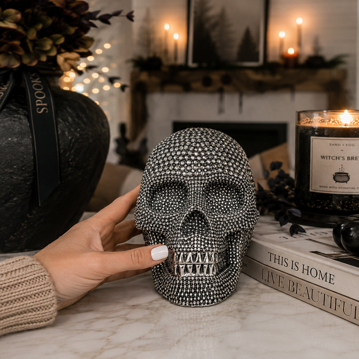 Decorative Jeweled Resin Skull | Gold or Silver