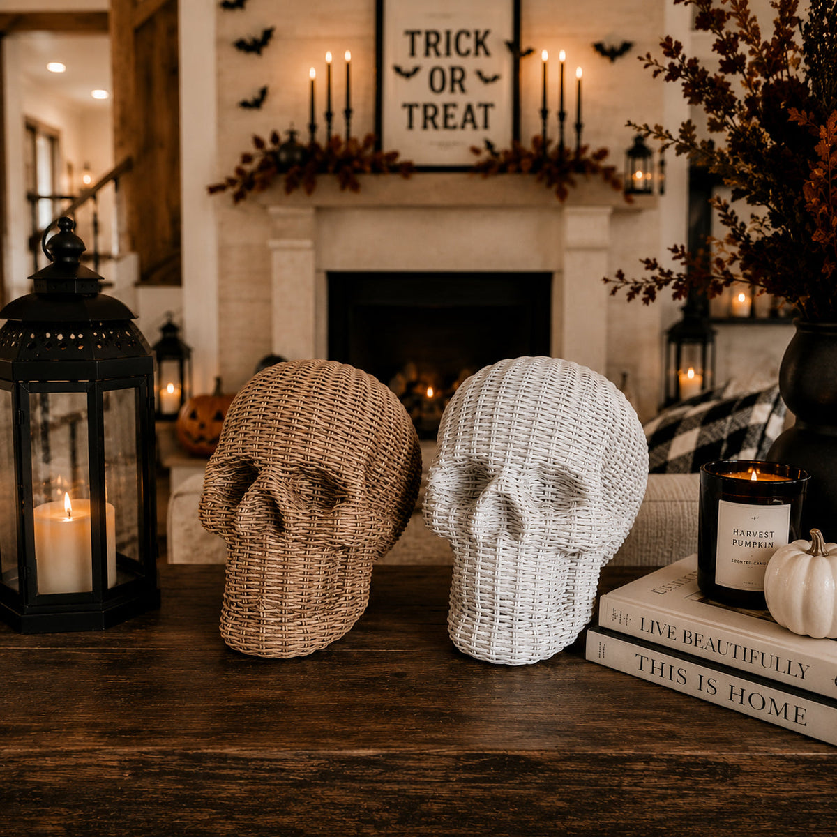 Woven Rattan-Style Skull Decor