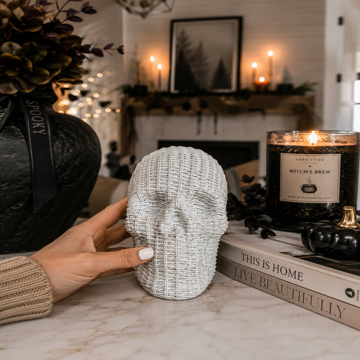 Woven Rattan-Style Skull Decor