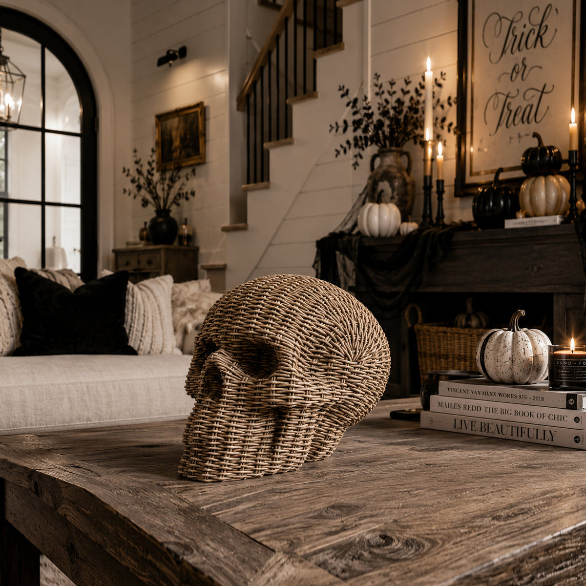 Woven Rattan-Style Skull Decor