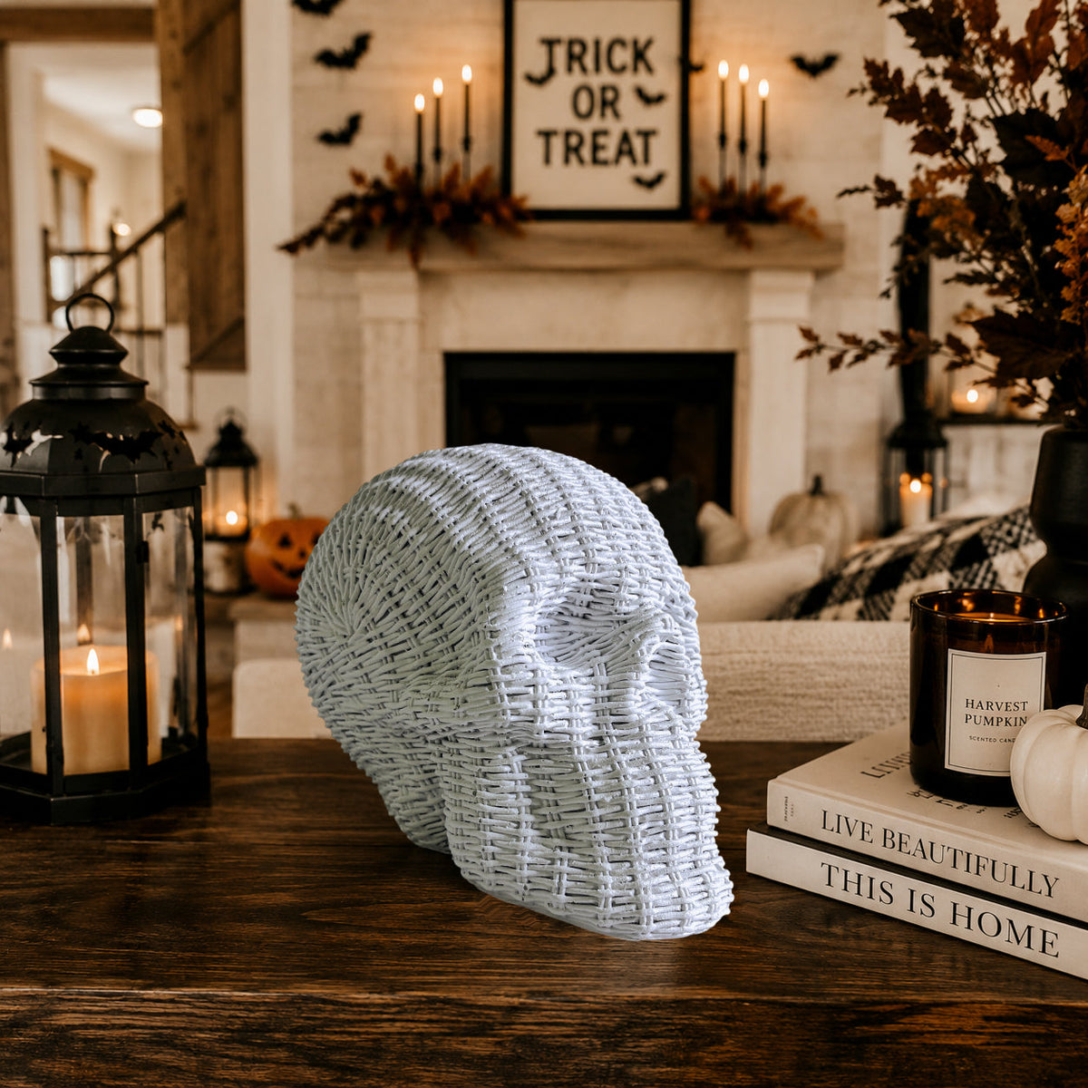Woven Rattan-Style Skull Decor