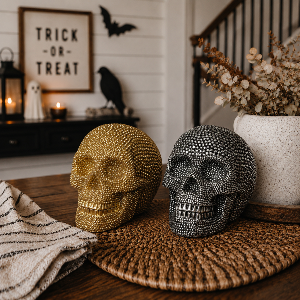 Decorative Jeweled Resin Skull | Gold or Silver
