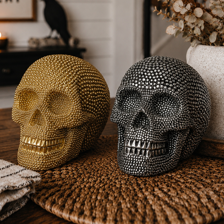 Decorative Jeweled Resin Skull | Gold or Silver