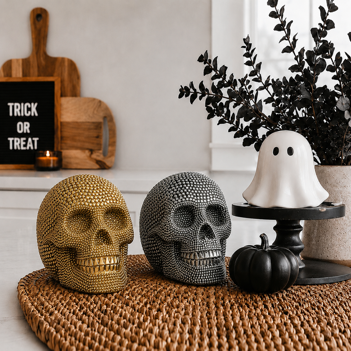Decorative Jeweled Resin Skull | Gold or Silver
