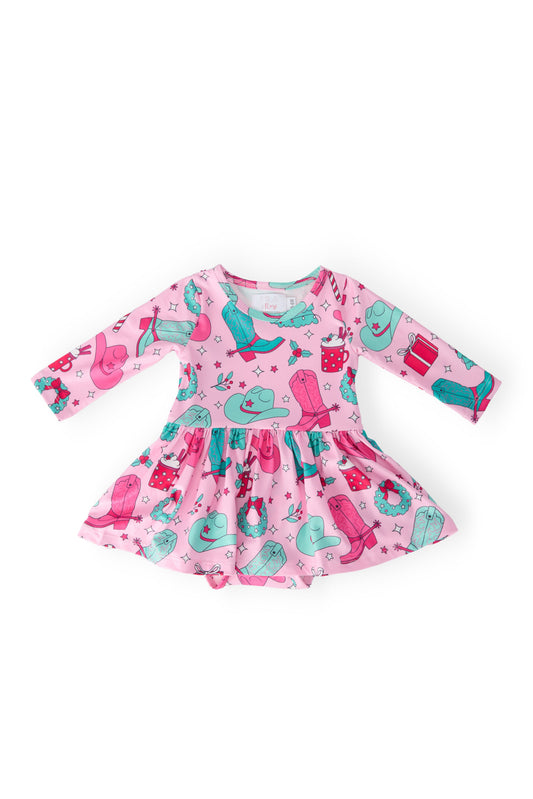 Christmas Cowgirl Long-Sleeve Twirl Bodysuit