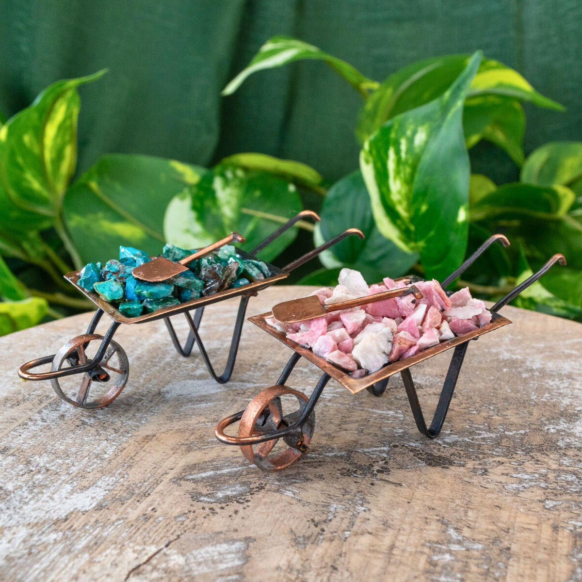 Mini Crystal Chip Wheelbarrow | Rustic Crystal Decor