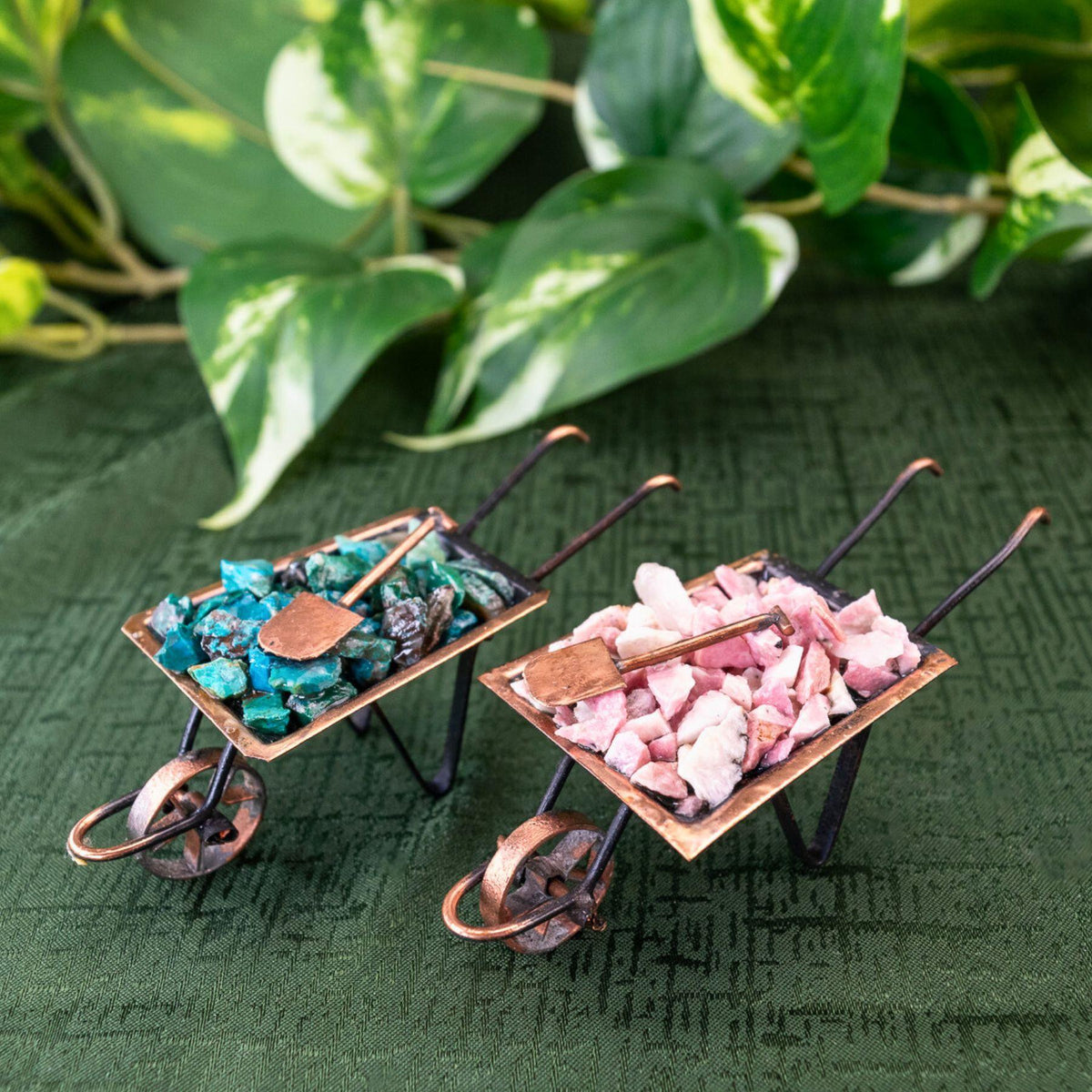 Mini Crystal Chip Wheelbarrow | Rustic Crystal Decor
