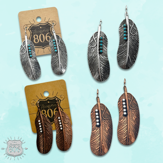 Stone-Studded Feather Earrings
