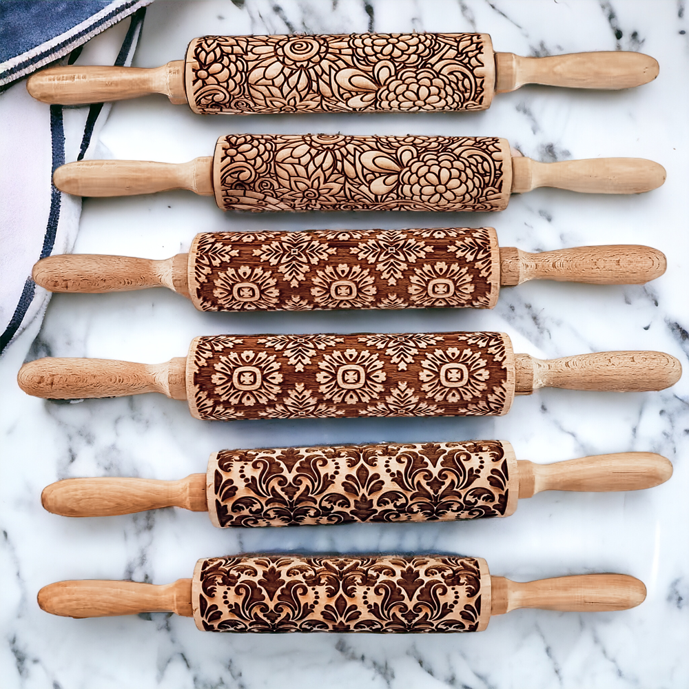 Decorative Embossed Wooden Rolling Pins for Baking