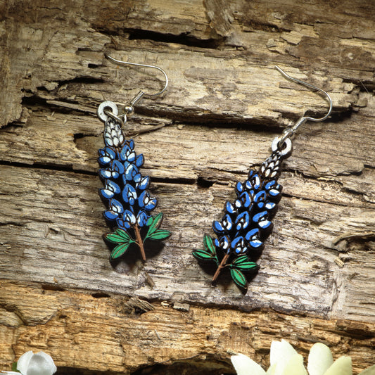Texas Bluebonnet Wooden Dangle Earrings | Texas Wildflower Jewelry