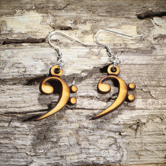 Bass Clef Wooden Dangle Earrings | Music Note Jewelry for Musicians