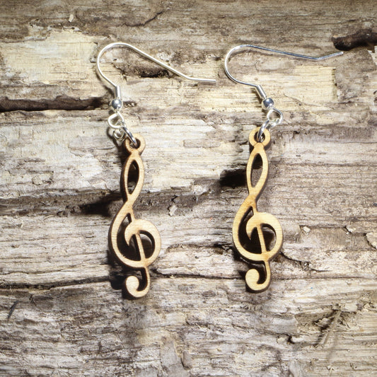 Treble Clef Wooden Earrings | Music Note Jewelry