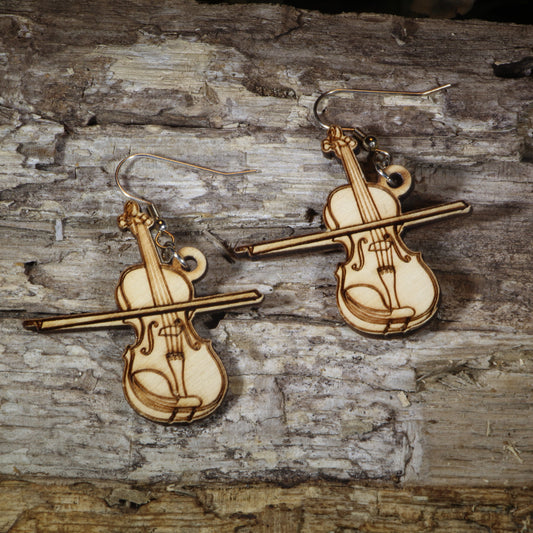 Violin Wooden Dangle Earrings | Music Instrument Jewelry