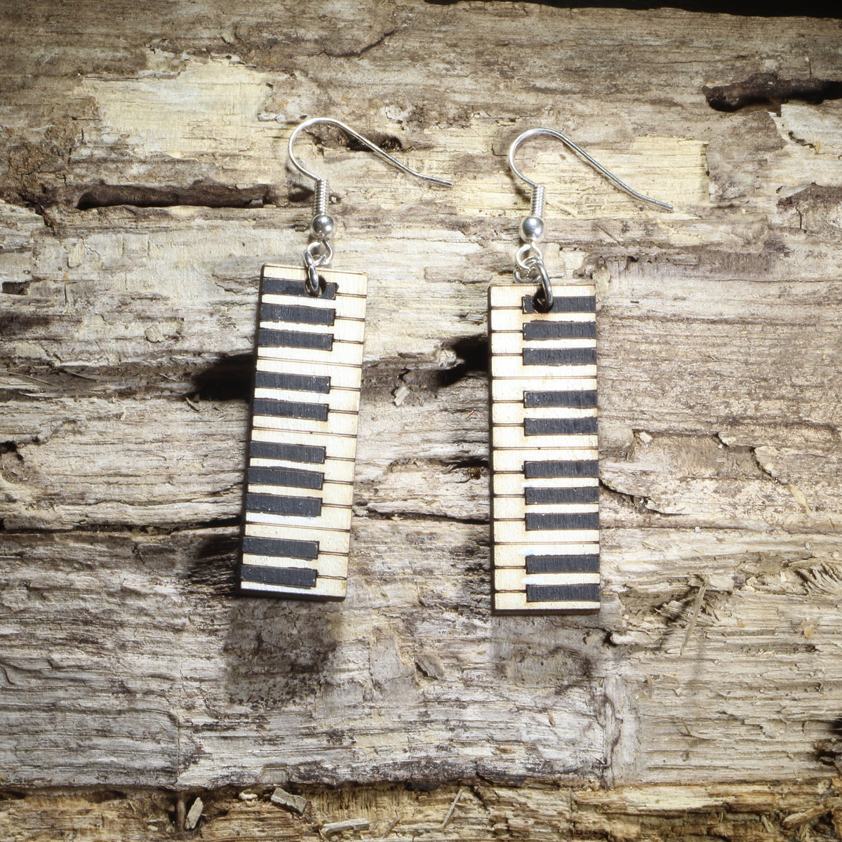 Wide Piano Key Wooden Dangle Earrings | Music Instrument Jewelry