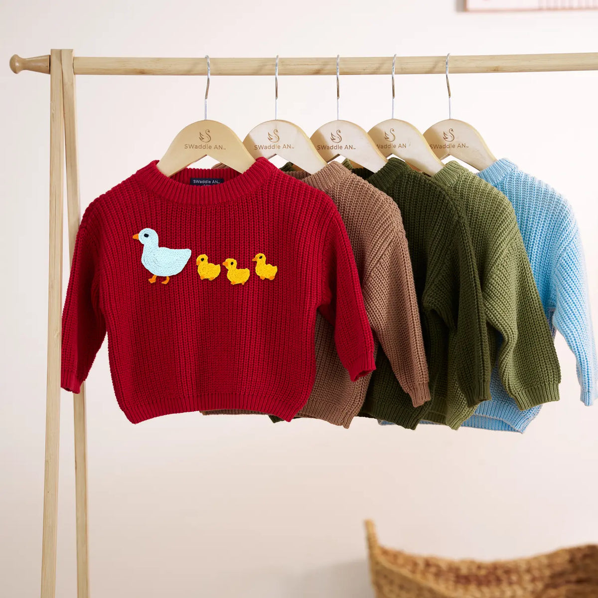 Hand-Embroidered Marching Ducks Baby Knit Sweater