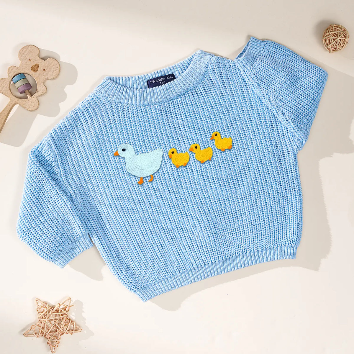 Hand-Embroidered Marching Ducks Baby Knit Sweater