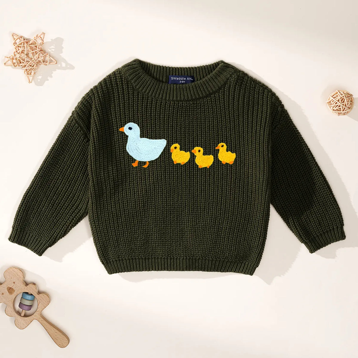 Hand-Embroidered Marching Ducks Baby Knit Sweater
