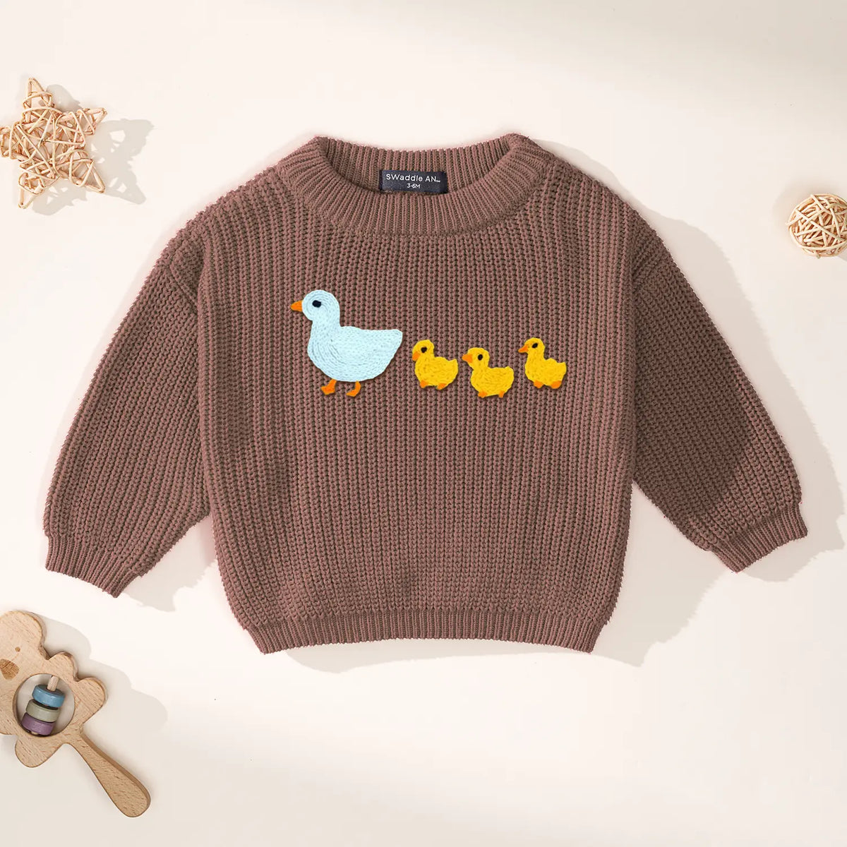 Hand-Embroidered Marching Ducks Baby Knit Sweater