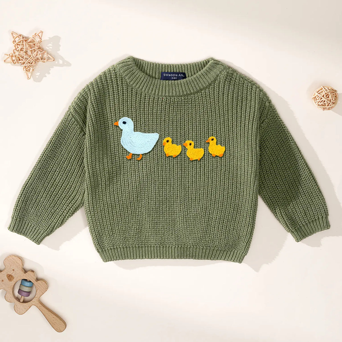 Hand-Embroidered Marching Ducks Baby Knit Sweater