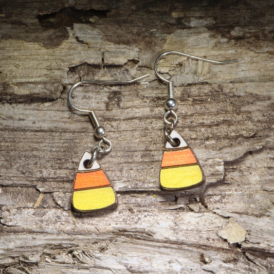 Candy Corn Wooden Earrings | Halloween Sweet Treat Jewelry