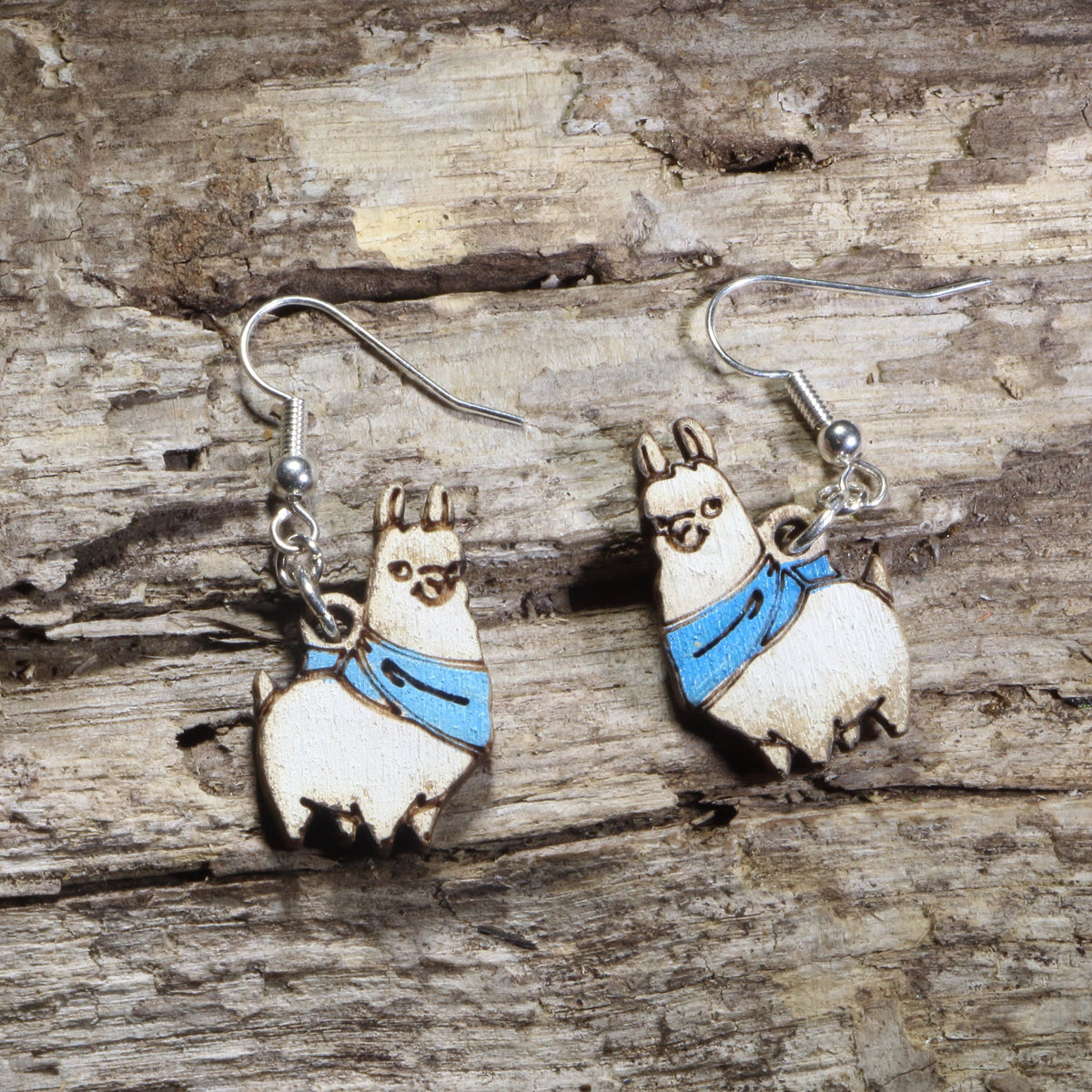 Llama with Scarf Wooden Earrings | Cute Winter Animal Jewelry