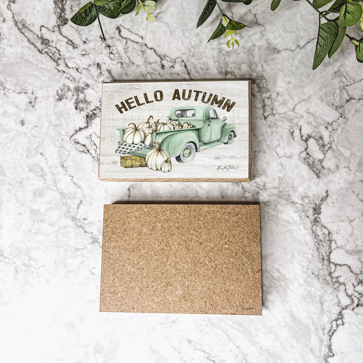 Hello Autumn Vintage Truck Wood Sign