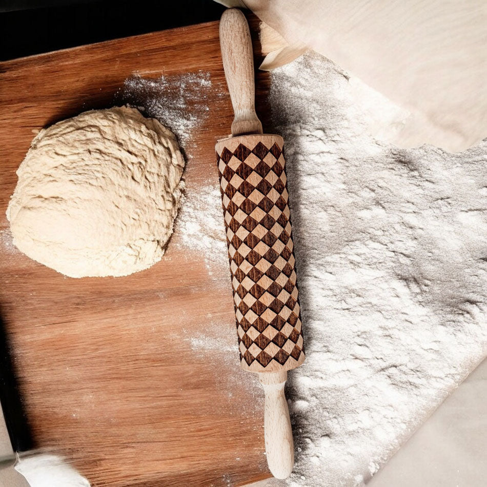 Courtly Check & Diamond Wooden Rolling Pin