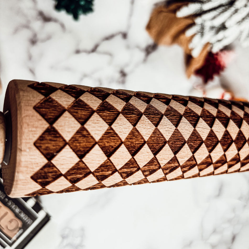 Courtly Check & Diamond Wooden Rolling Pin
