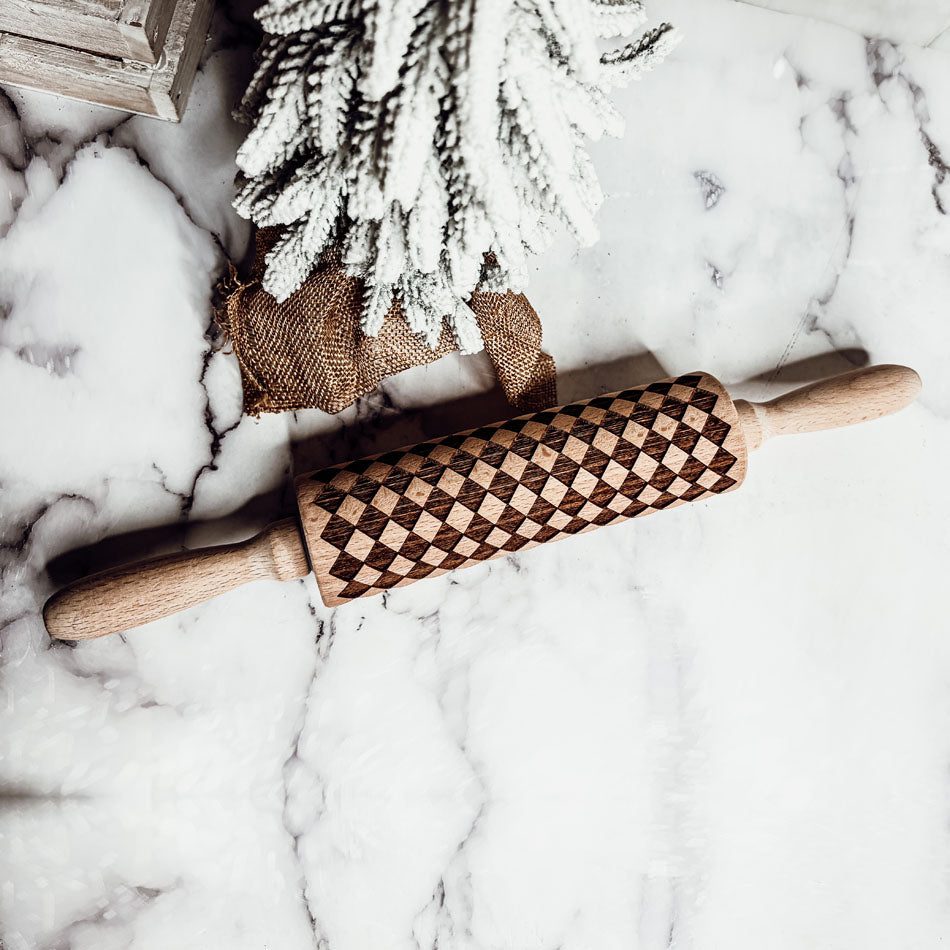 Courtly Check & Diamond Wooden Rolling Pin