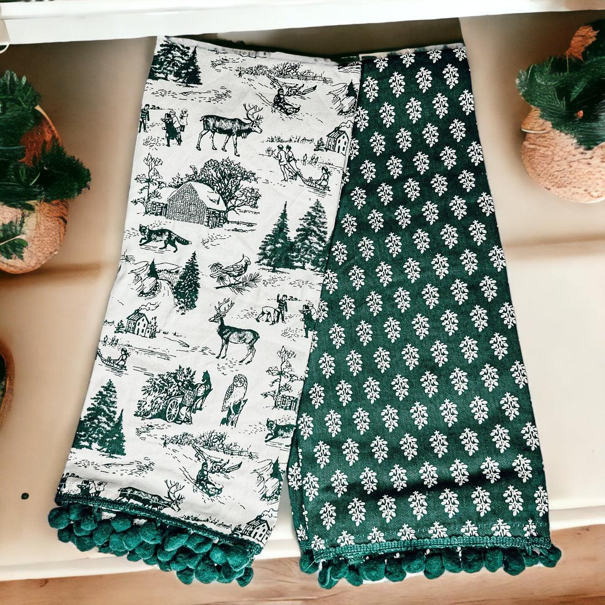 Forest Green Christmas Dish Towels – Set of 2