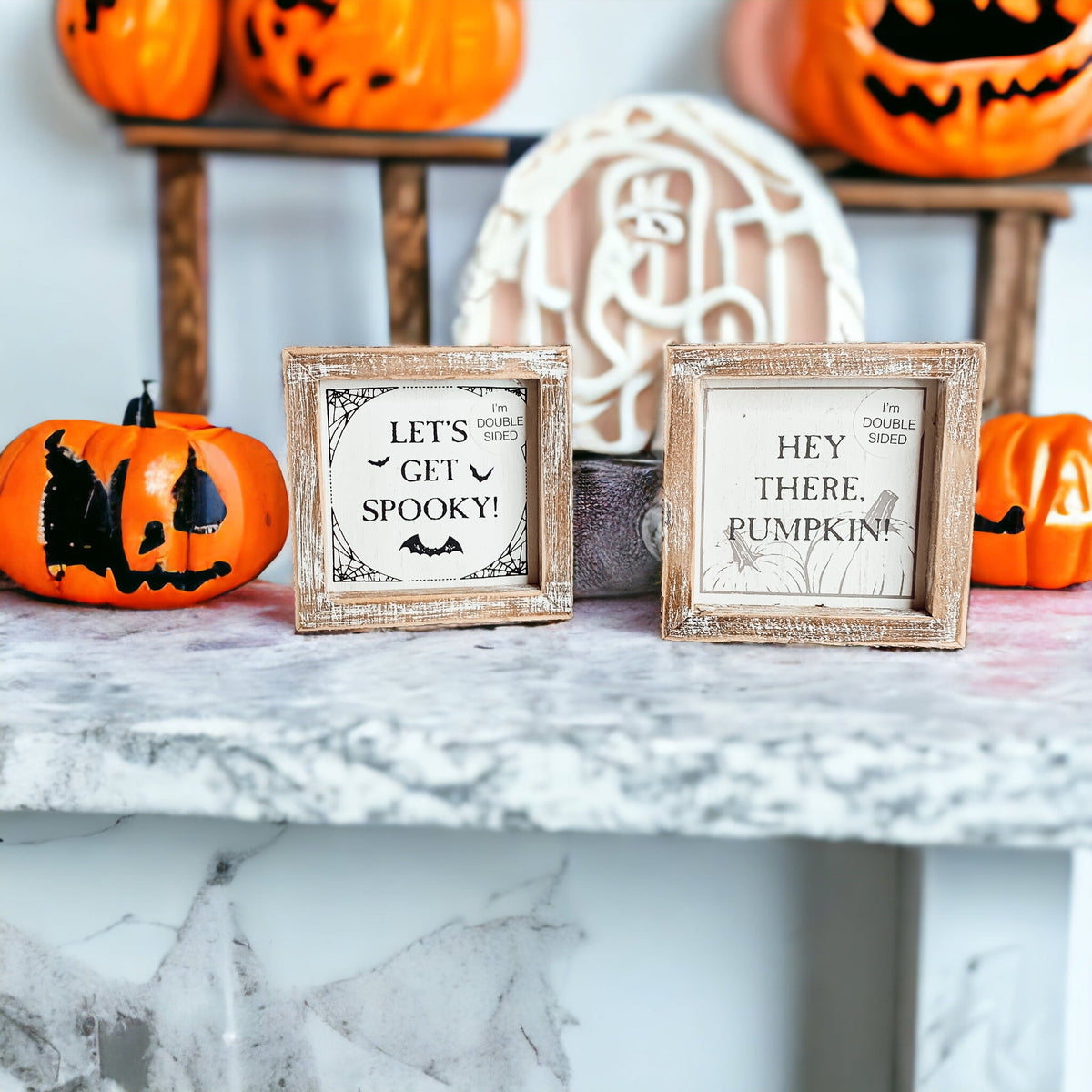 Double-Sided Fall & Halloween Wooden Sign | Pumpkin & Spooky