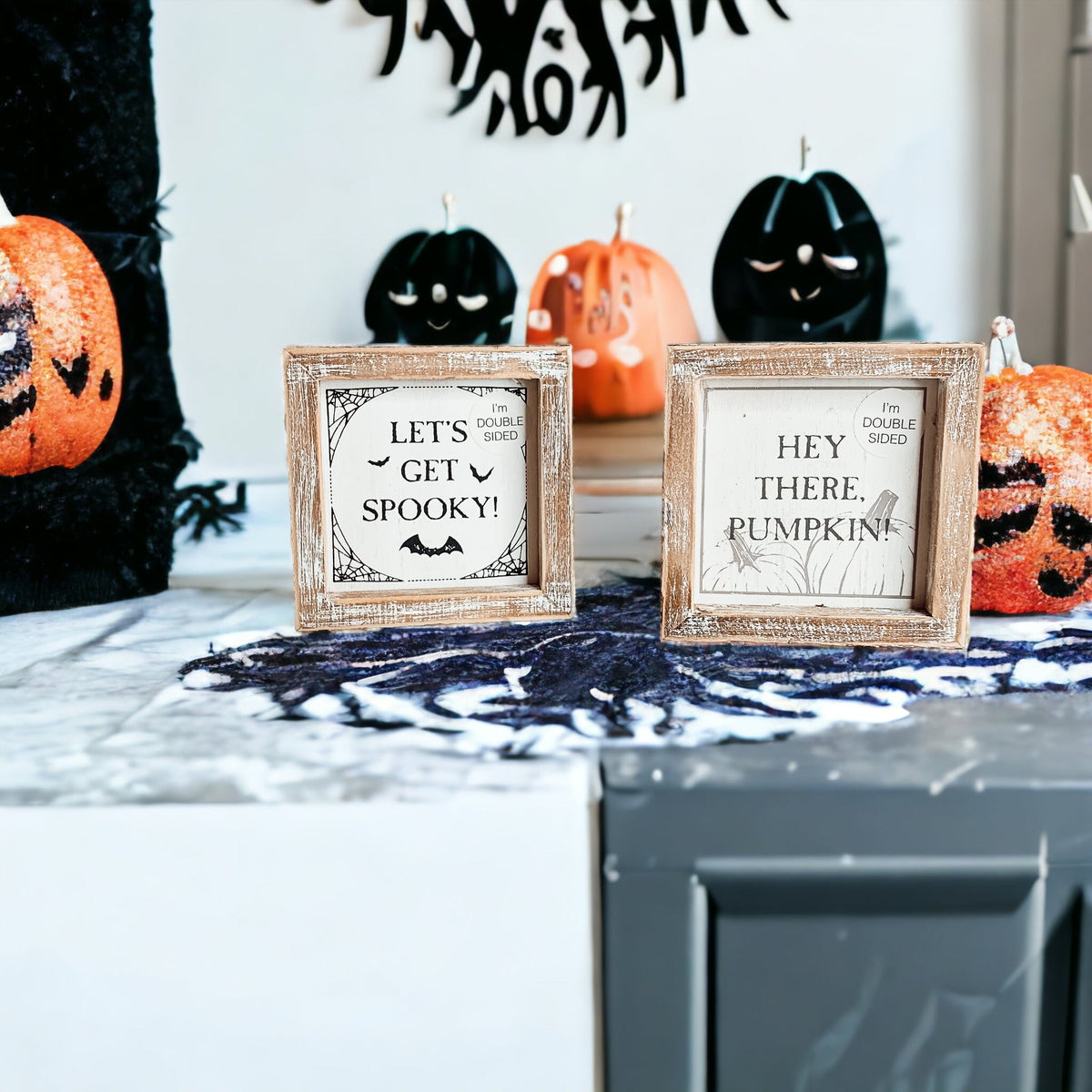 Double-Sided Fall & Halloween Wooden Sign | Pumpkin & Spooky