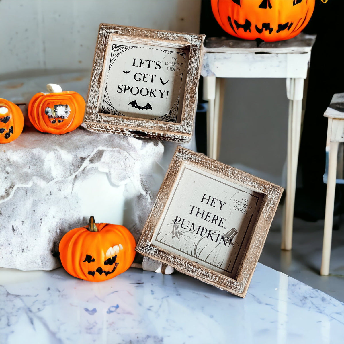 Double-Sided Fall & Halloween Wooden Sign | Pumpkin & Spooky
