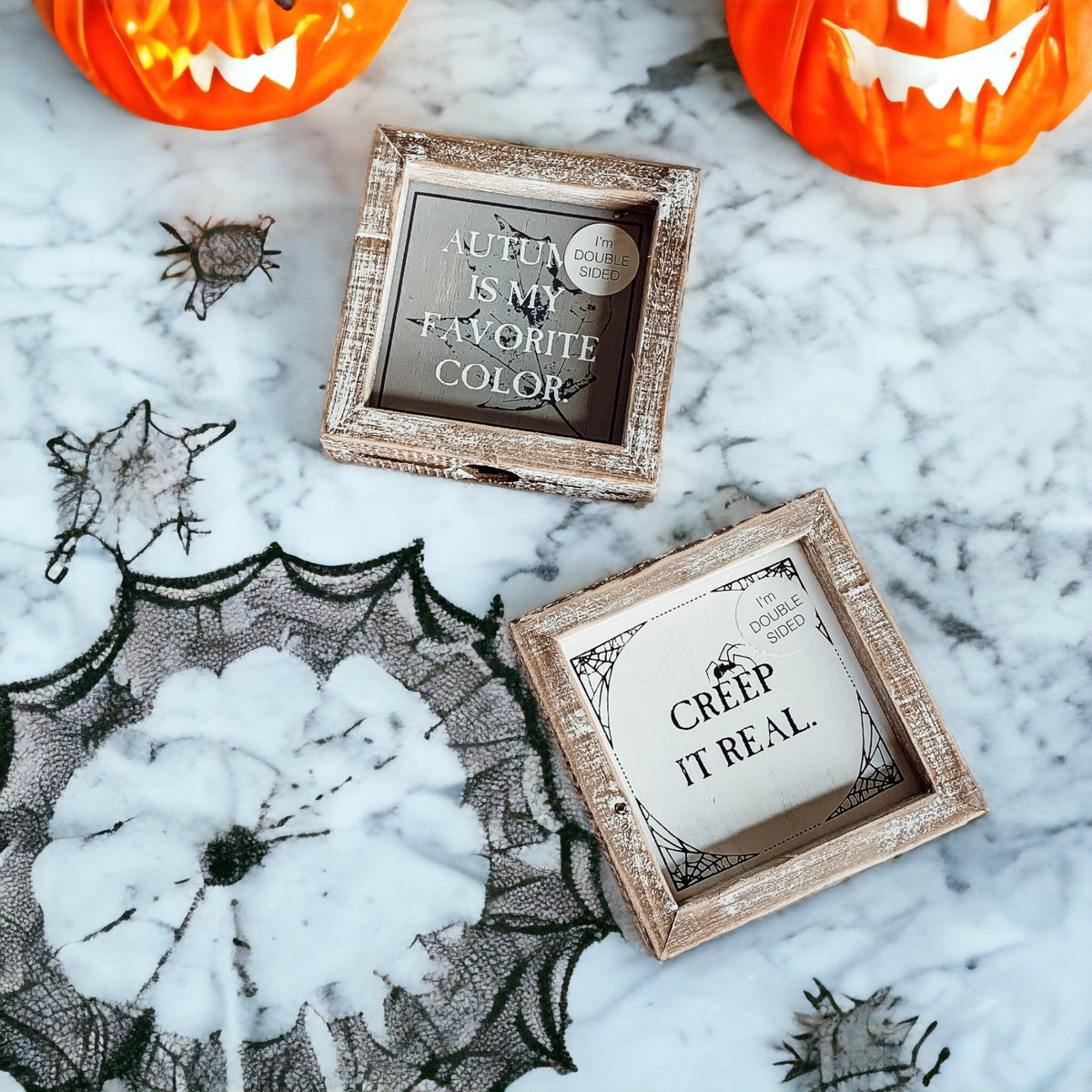 Autumn + Creep It Real Double-Sided Wood Sign