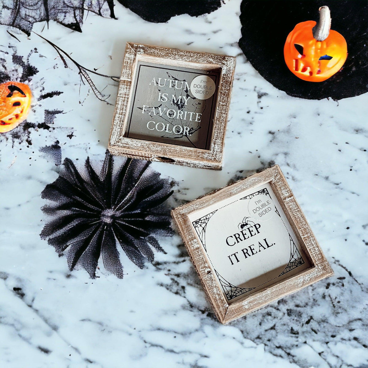 Autumn + Creep It Real Double-Sided Wood Sign