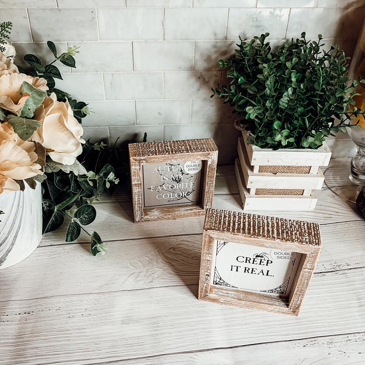 Autumn + Creep It Real Double-Sided Wood Sign