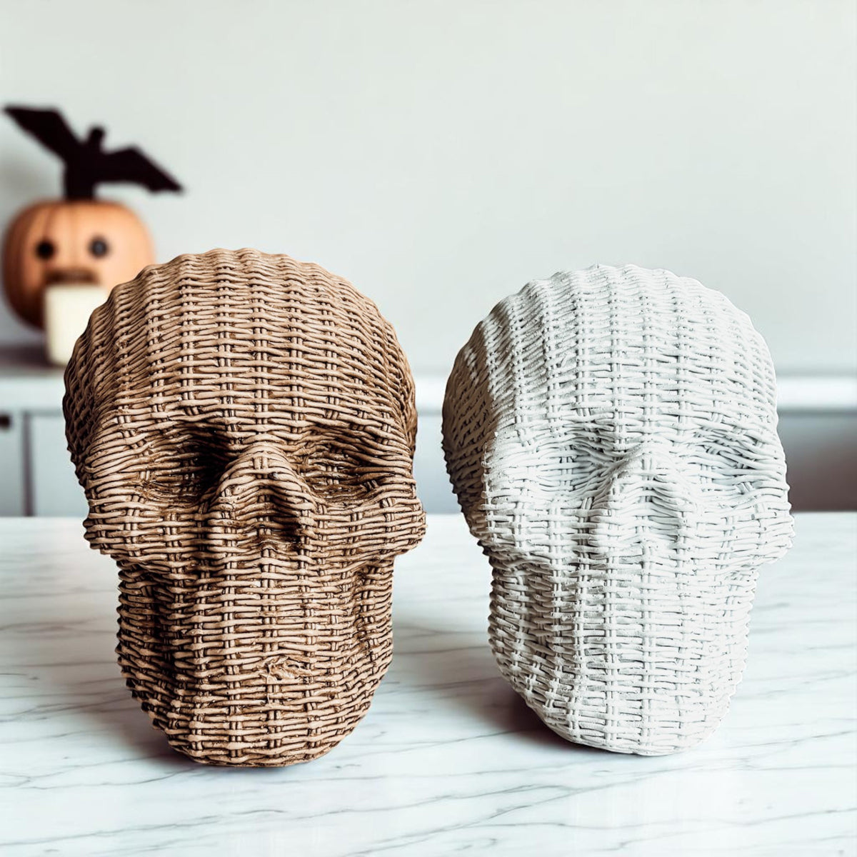 Woven Rattan-Style Skull Decor
