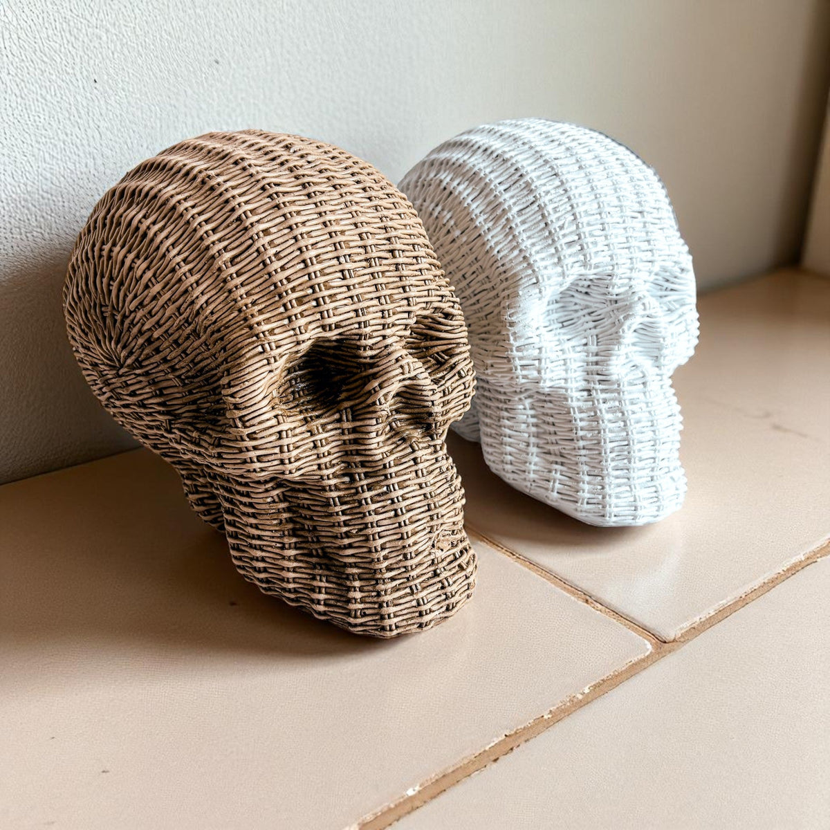 Woven Rattan-Style Skull Decor