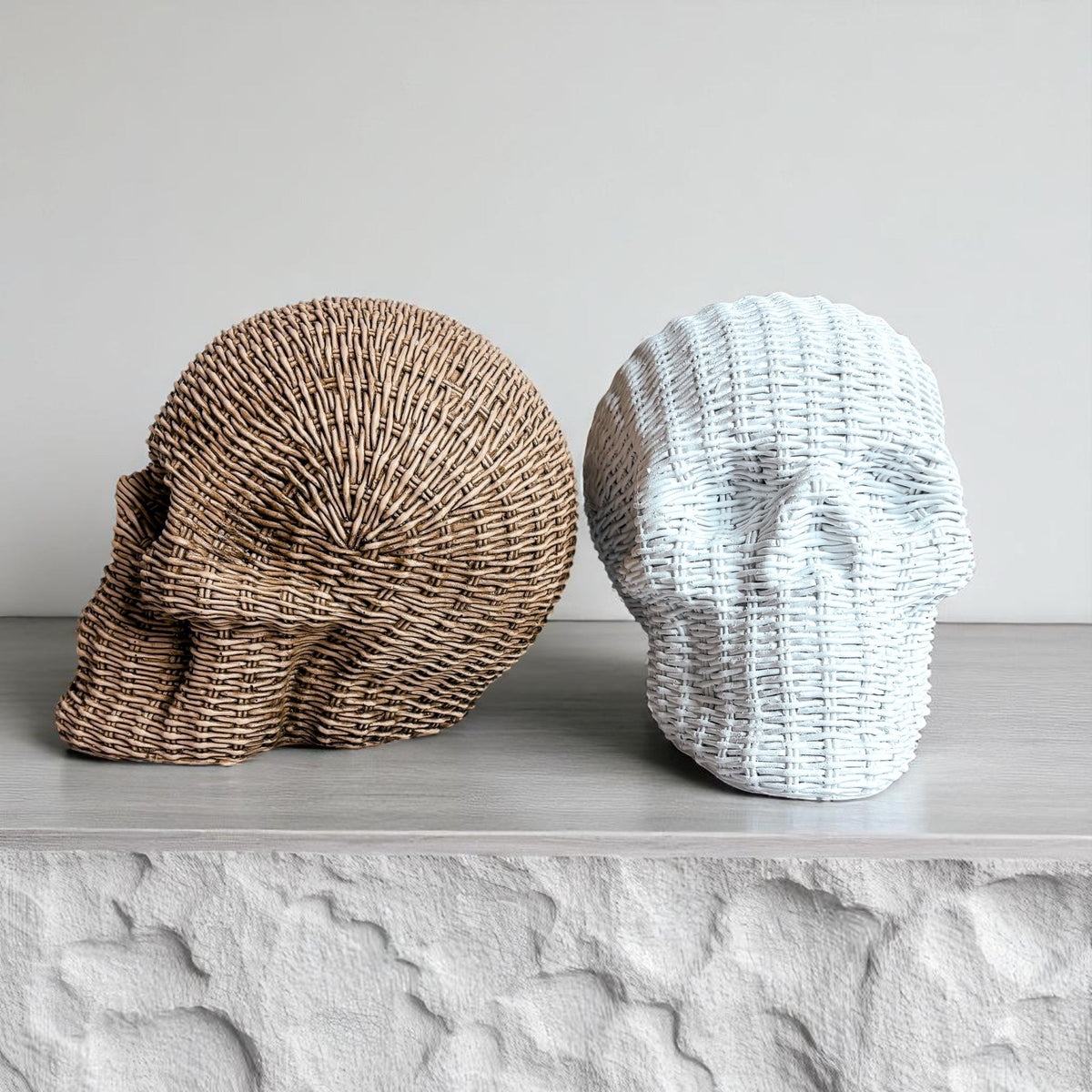 Woven Rattan-Style Skull Decor
