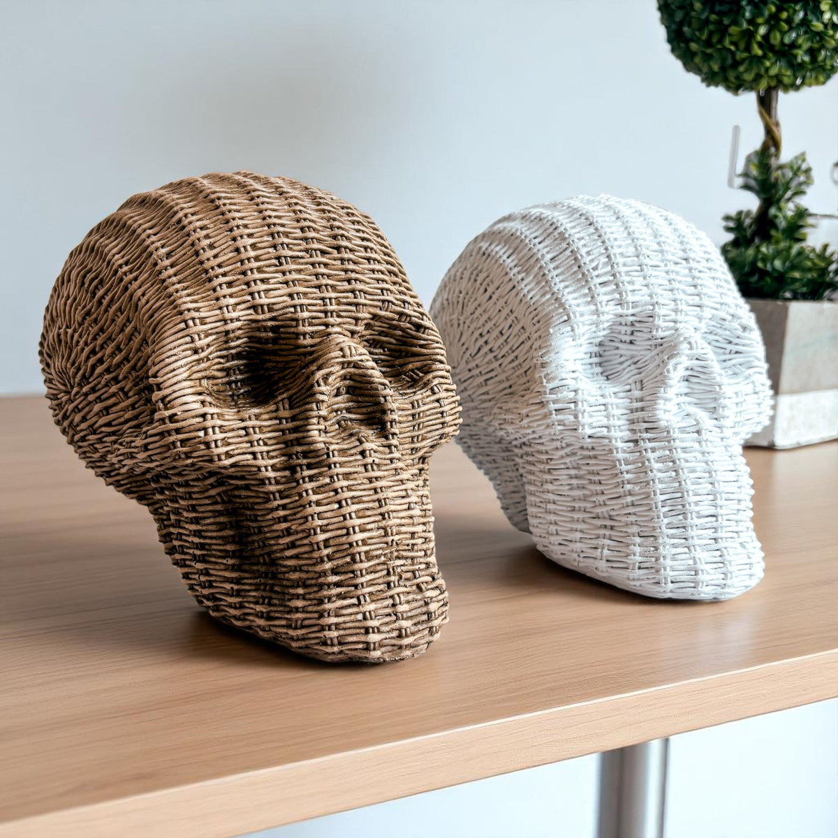 Woven Rattan-Style Skull Decor