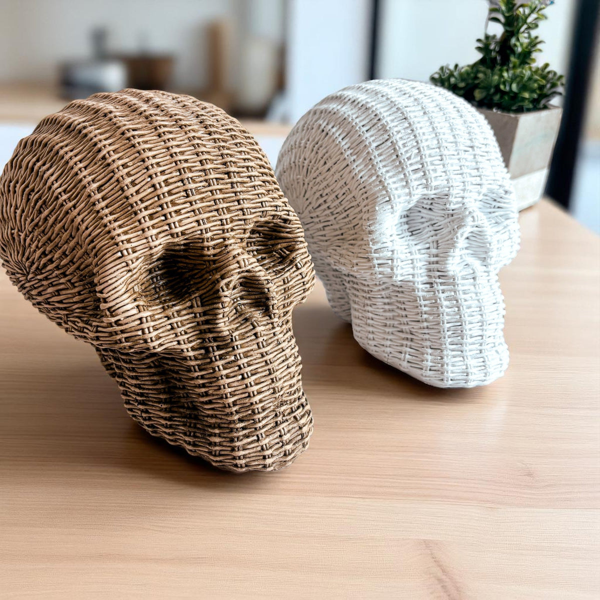 Woven Rattan-Style Skull Decor