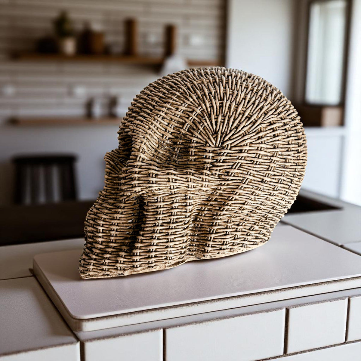 Woven Rattan-Style Skull Decor