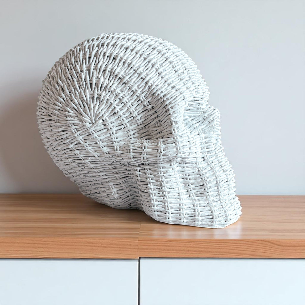 Woven Rattan-Style Skull Decor