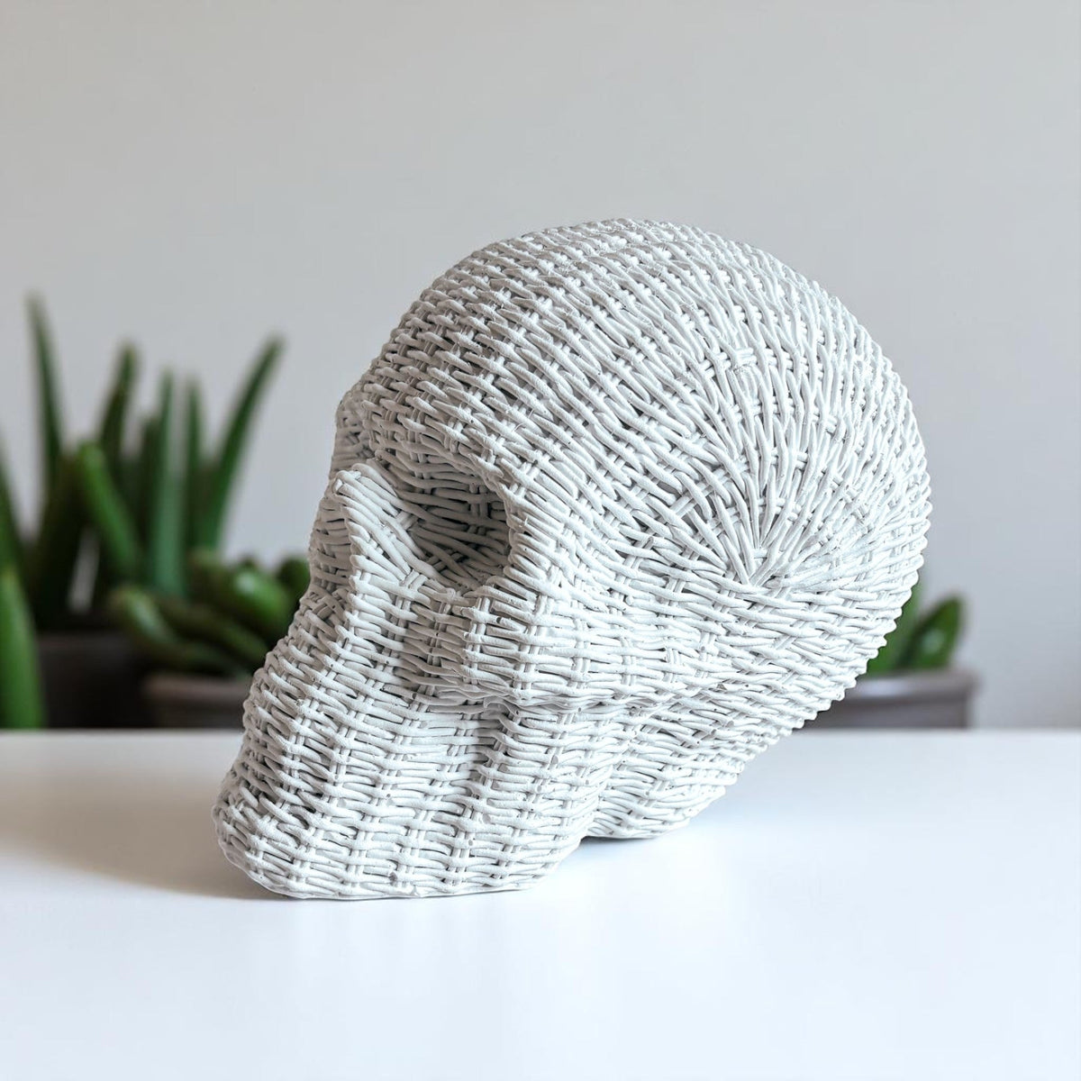 Woven Rattan-Style Skull Decor