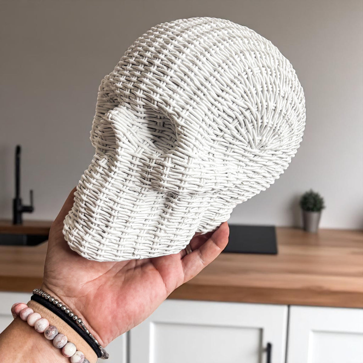 Woven Rattan-Style Skull Decor