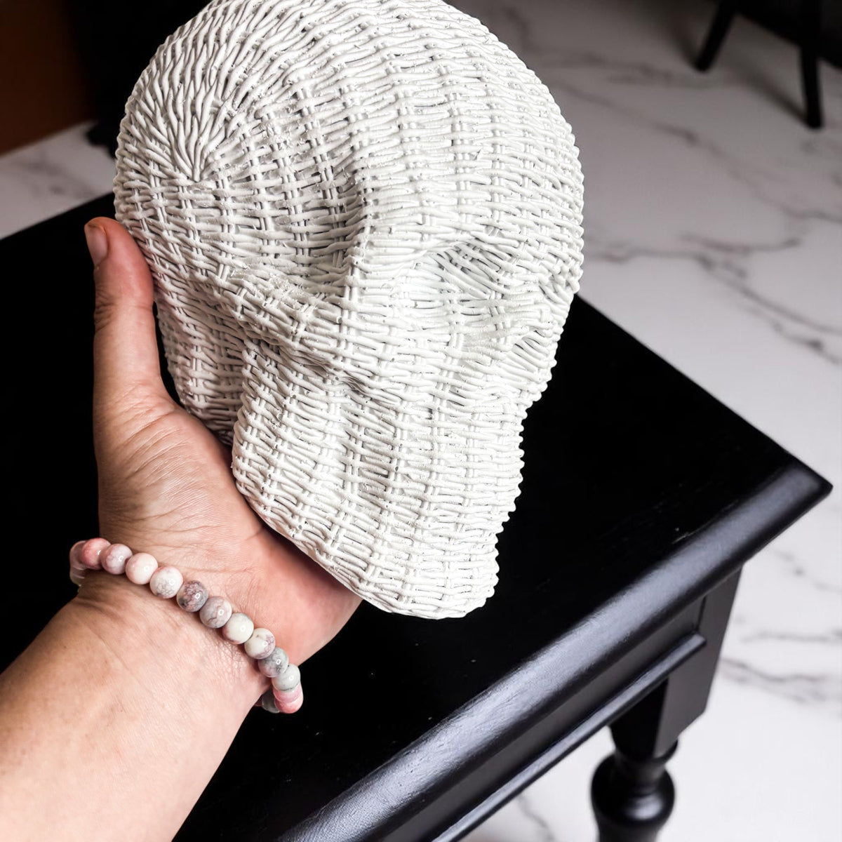 Woven Rattan-Style Skull Decor