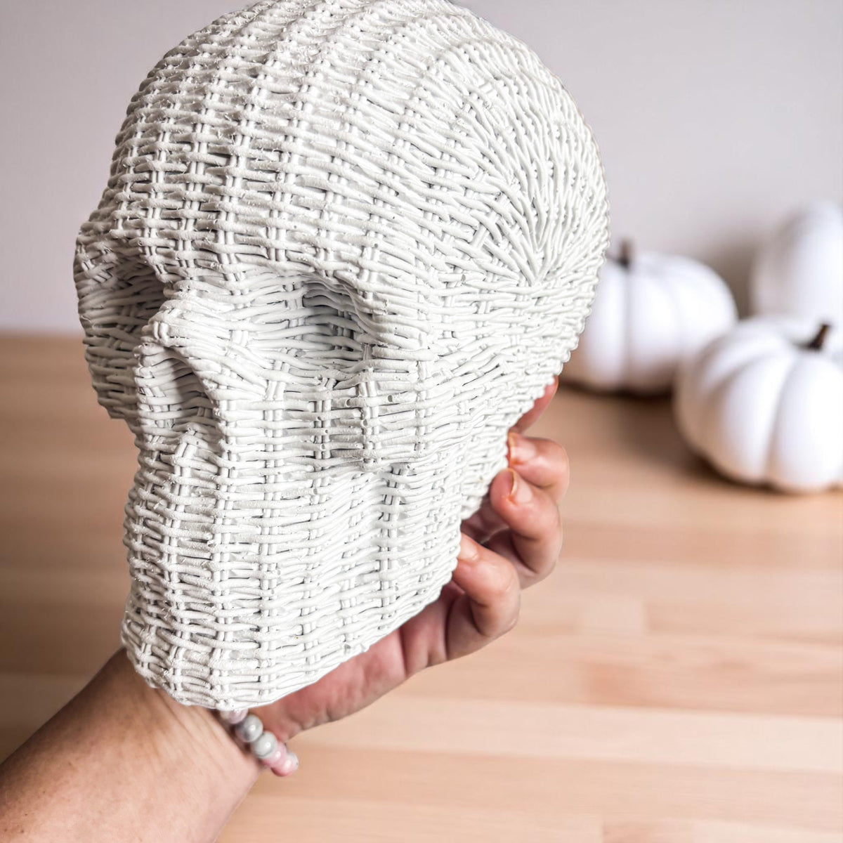 Woven Rattan-Style Skull Decor