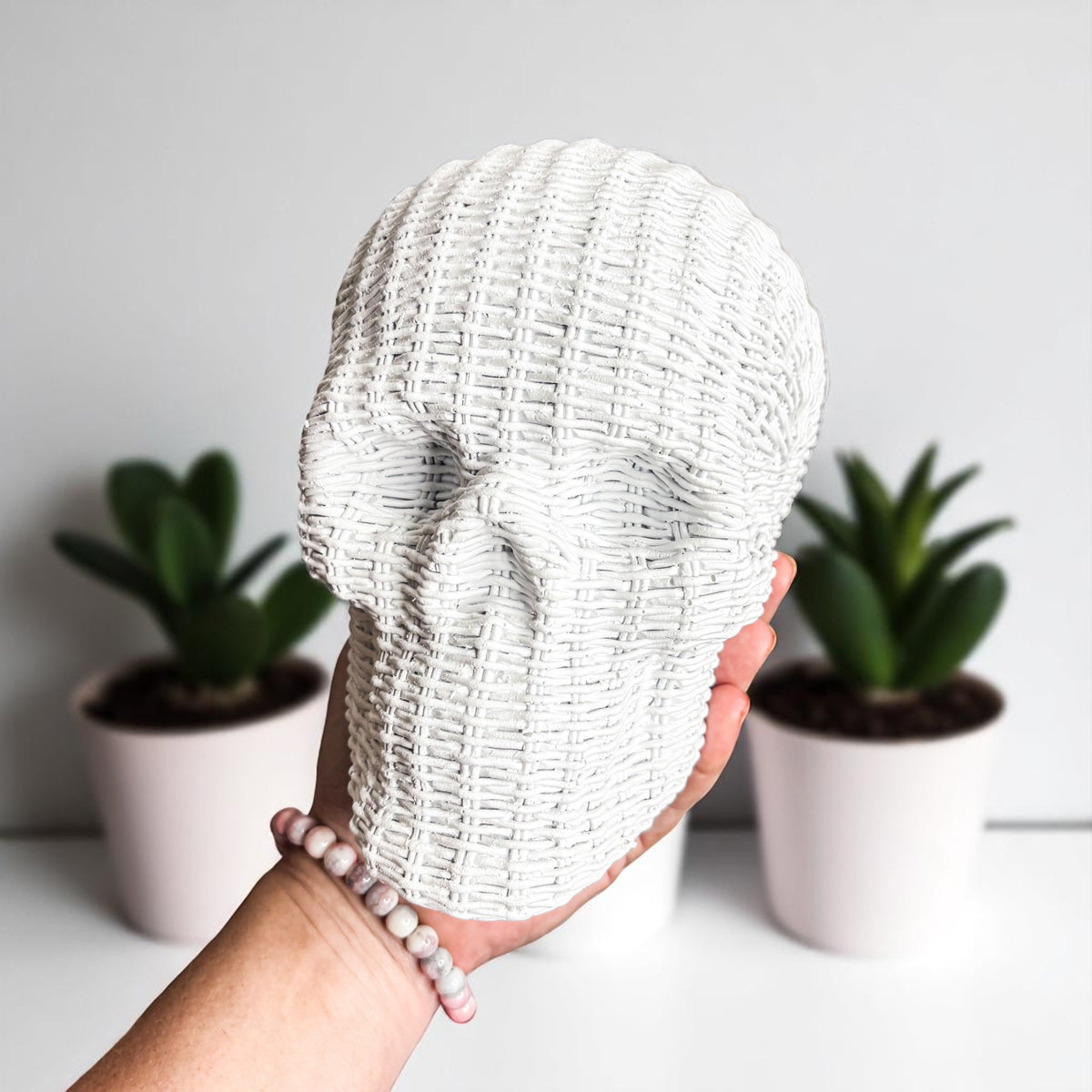 Woven Rattan-Style Skull Decor