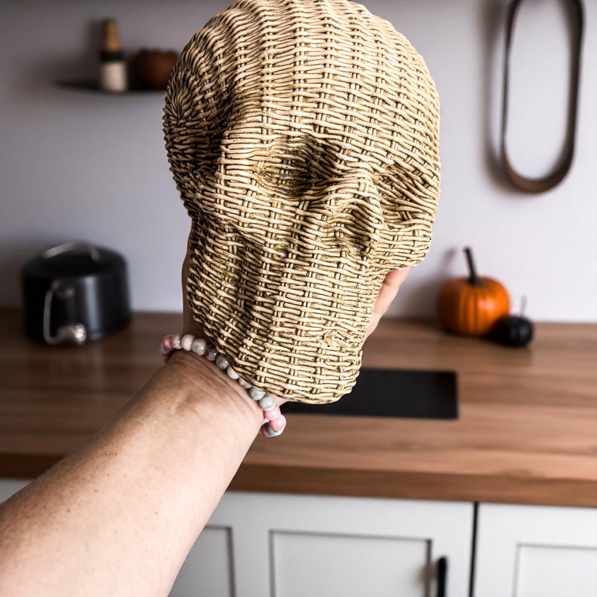 Woven Rattan-Style Skull Decor